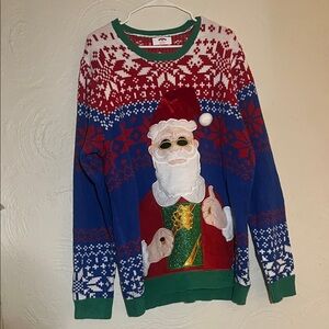 Holiday Time Red and Blue Santa Sweater